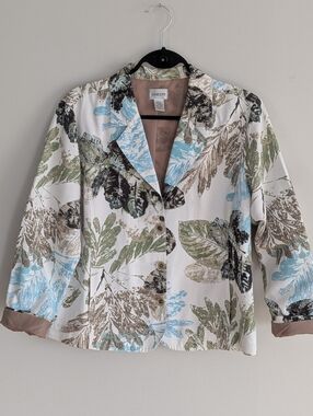 Chico's Silk Blend Leaf Print Blazer Size Large (Chico's 2)
